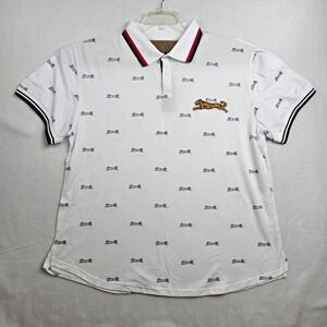 Le Tigre Collection Mens 3XL White All Over Tiger Print AOP Polo Shirt Cotton